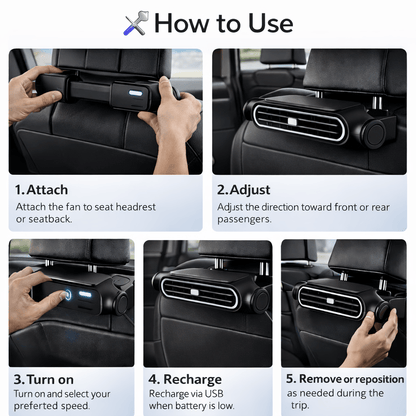 Universal Cordless Car Seat Cooling Fan (For Front or Back Seat Cooling)🌬️🚗