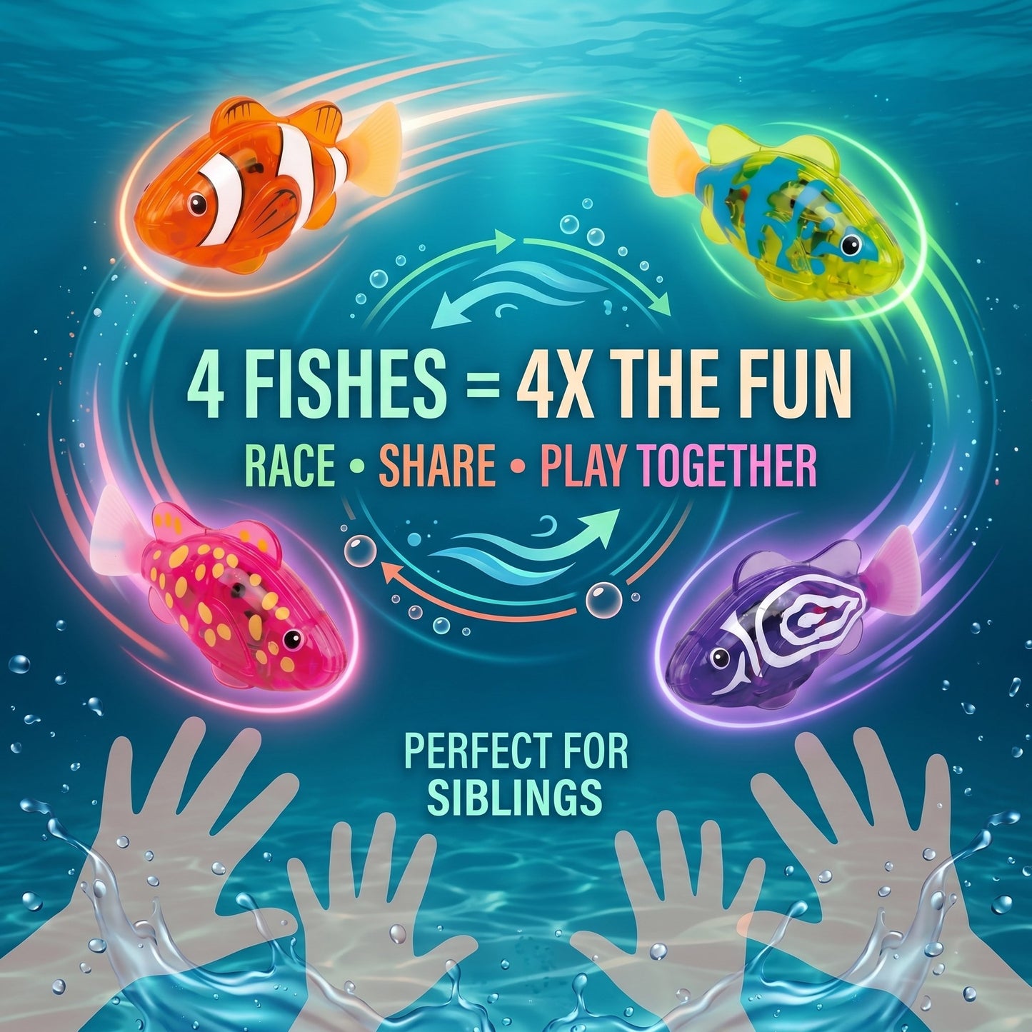 🐟4Pcs Induction Activated | LED Light Up | Auto-Swimming Bath Toy🐟