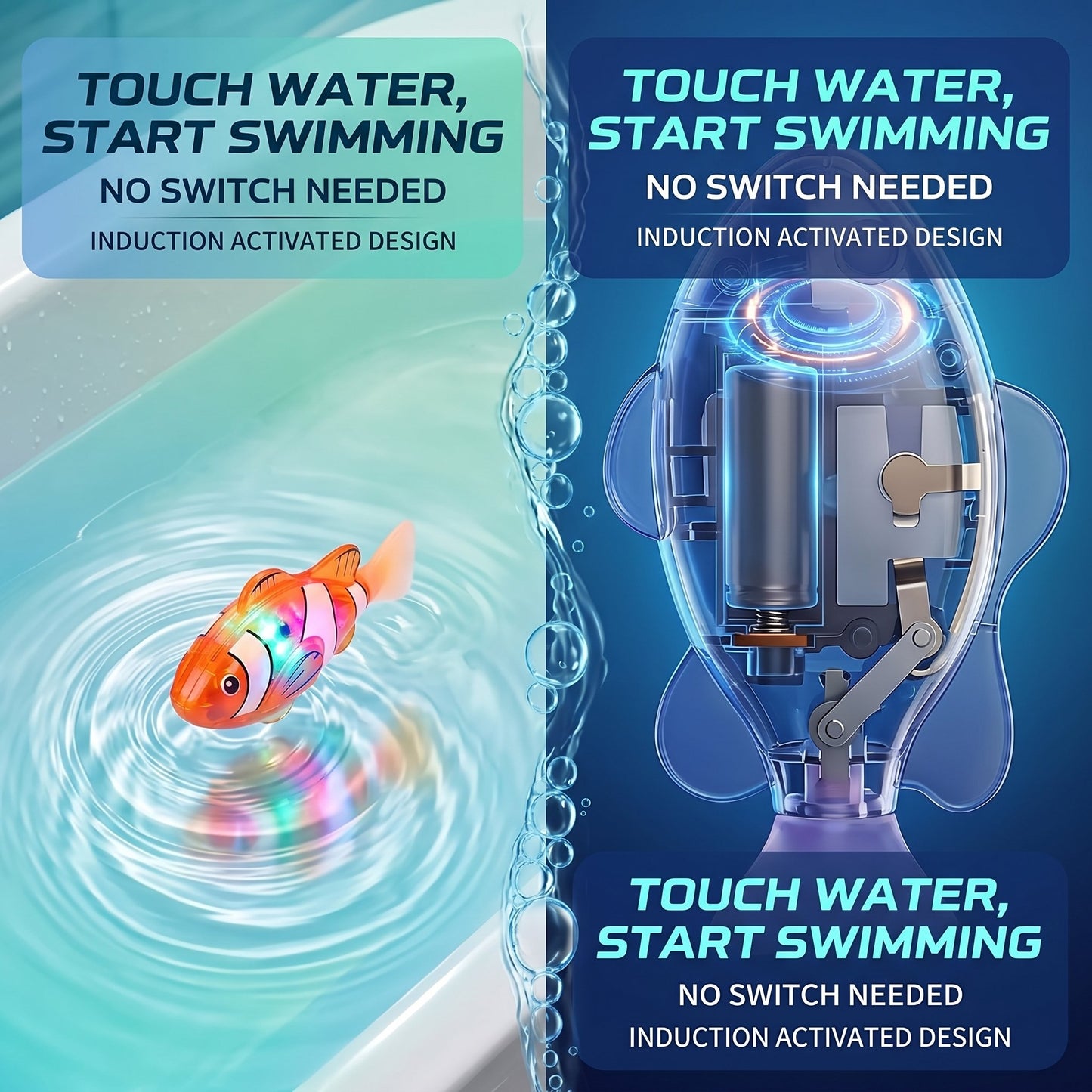 🐟4Pcs Induction Activated | LED Light Up | Auto-Swimming Bath Toy🐟