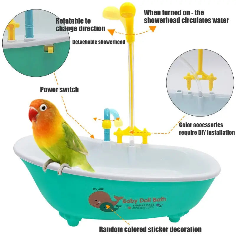 🔥LAST DAY 50% OFF🦜 Happy Birdie! Automatic Parrot Bath Tub | Cute Blue Shower Cage Accessory 🚿