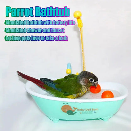🔥LAST DAY 50% OFF🦜 Happy Birdie! Automatic Parrot Bath Tub | Cute Blue Shower Cage Accessory 🚿